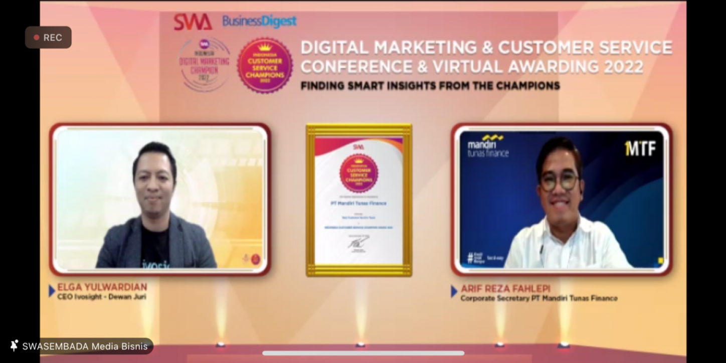 Raih 2 Penghargaan Sekaligus! Mandiri Tunas Finance Menangkan The Best Digital Marketing Team & The Best Customer Service Team Tahun 2022 